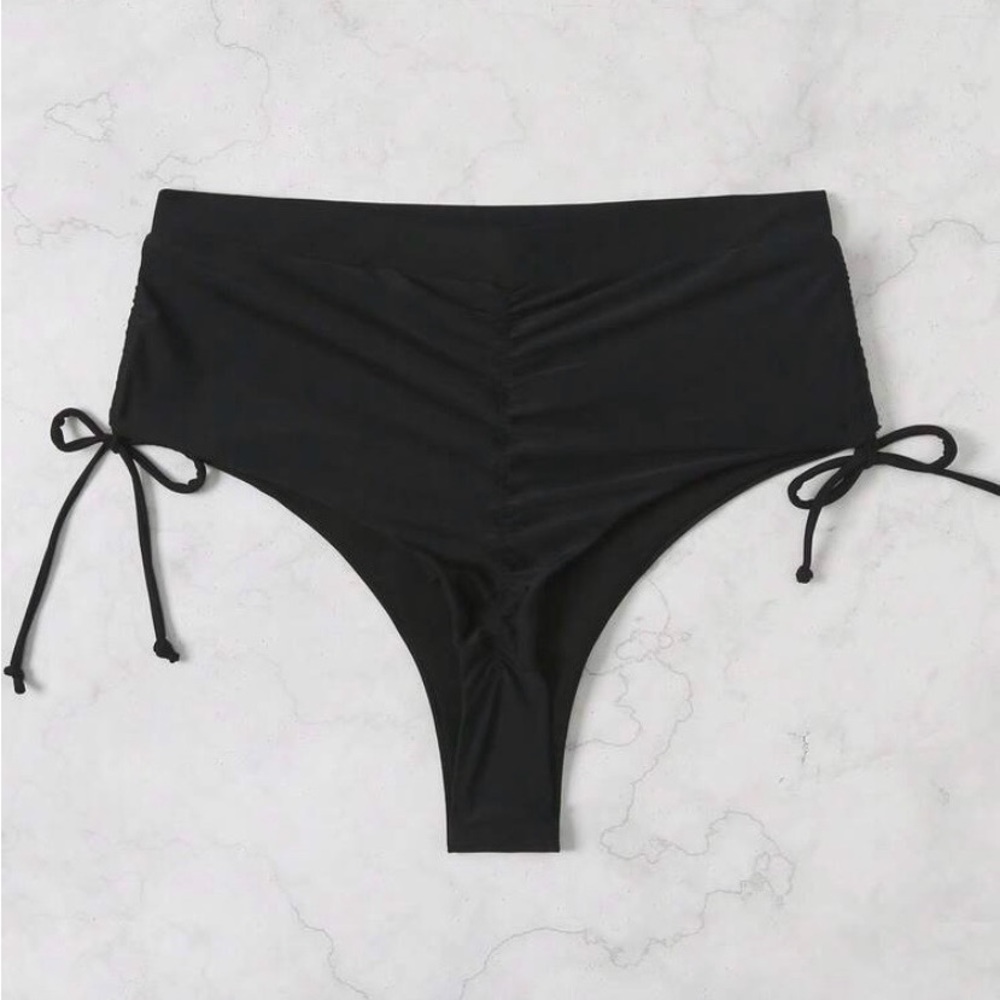 New High-Waist Black Tie-Side Bikini Bottoms xl